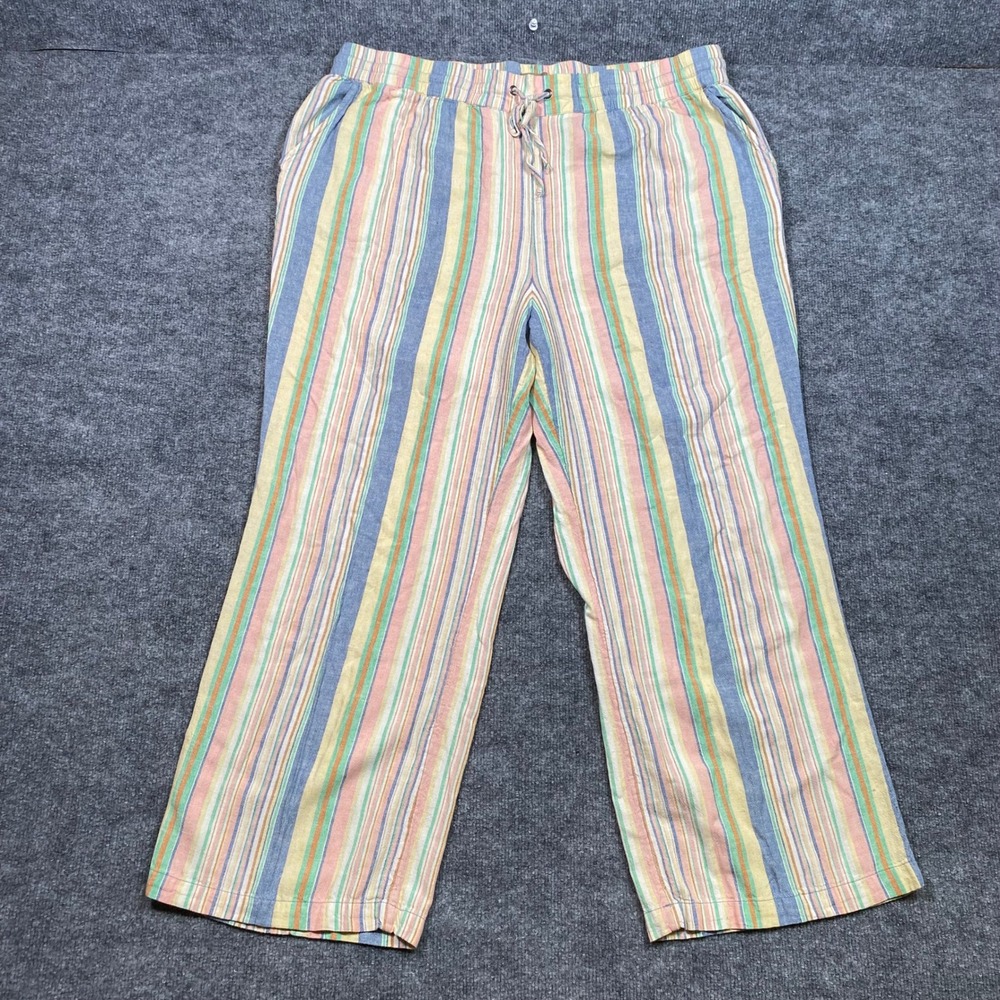 Naturals d&co Womens 1X Linen Blend Striped Wide Leg Drawstring Pants Multicolor
